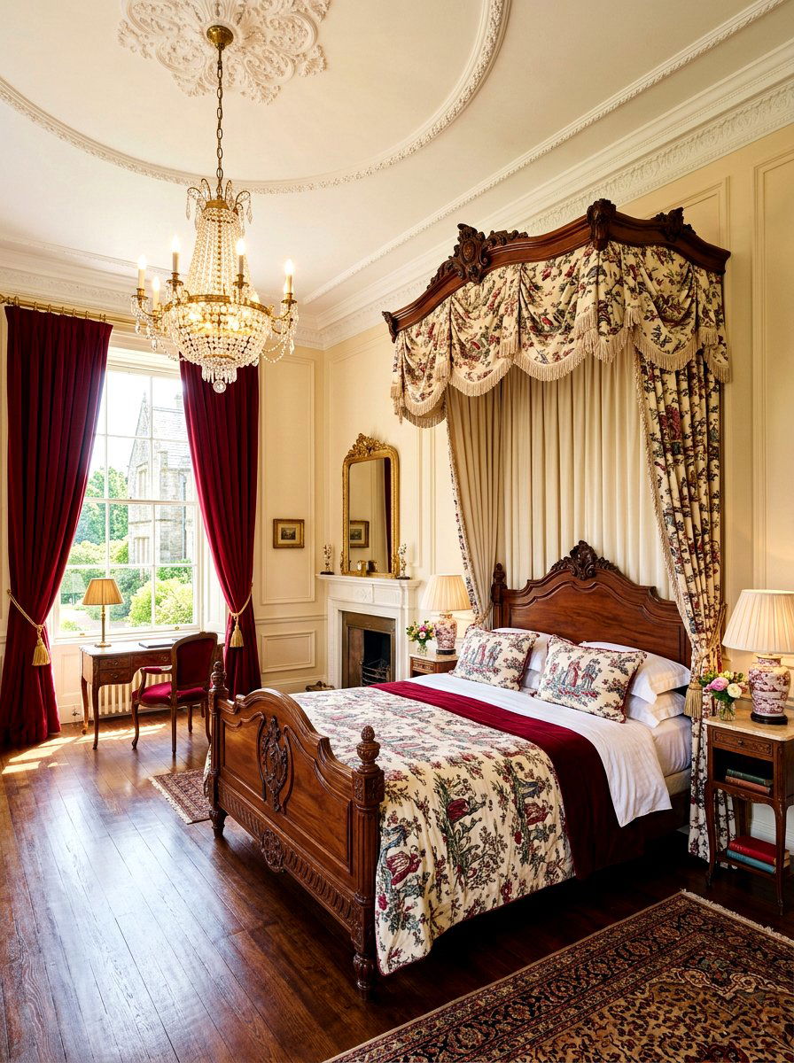 Vintage toile floral canopy - 30 toile bedroom ideas