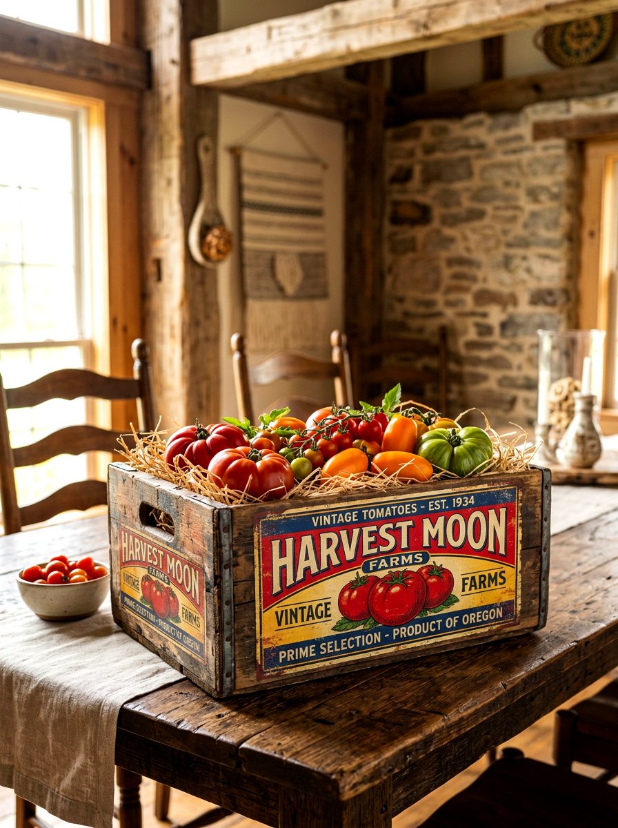 Vintage tomato crate centerpiece - 30 tomato tablescape ideas