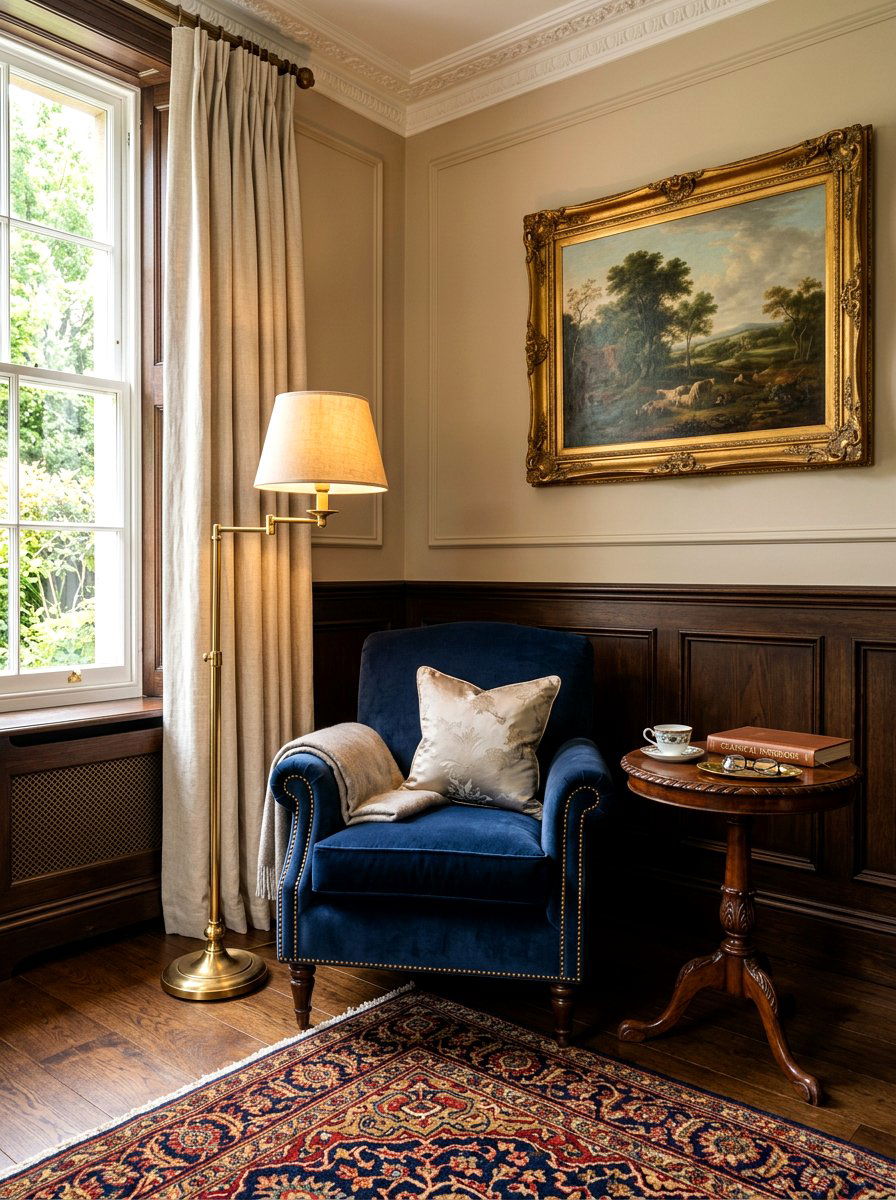 Vintage velvet chair - 30 book nook ideas