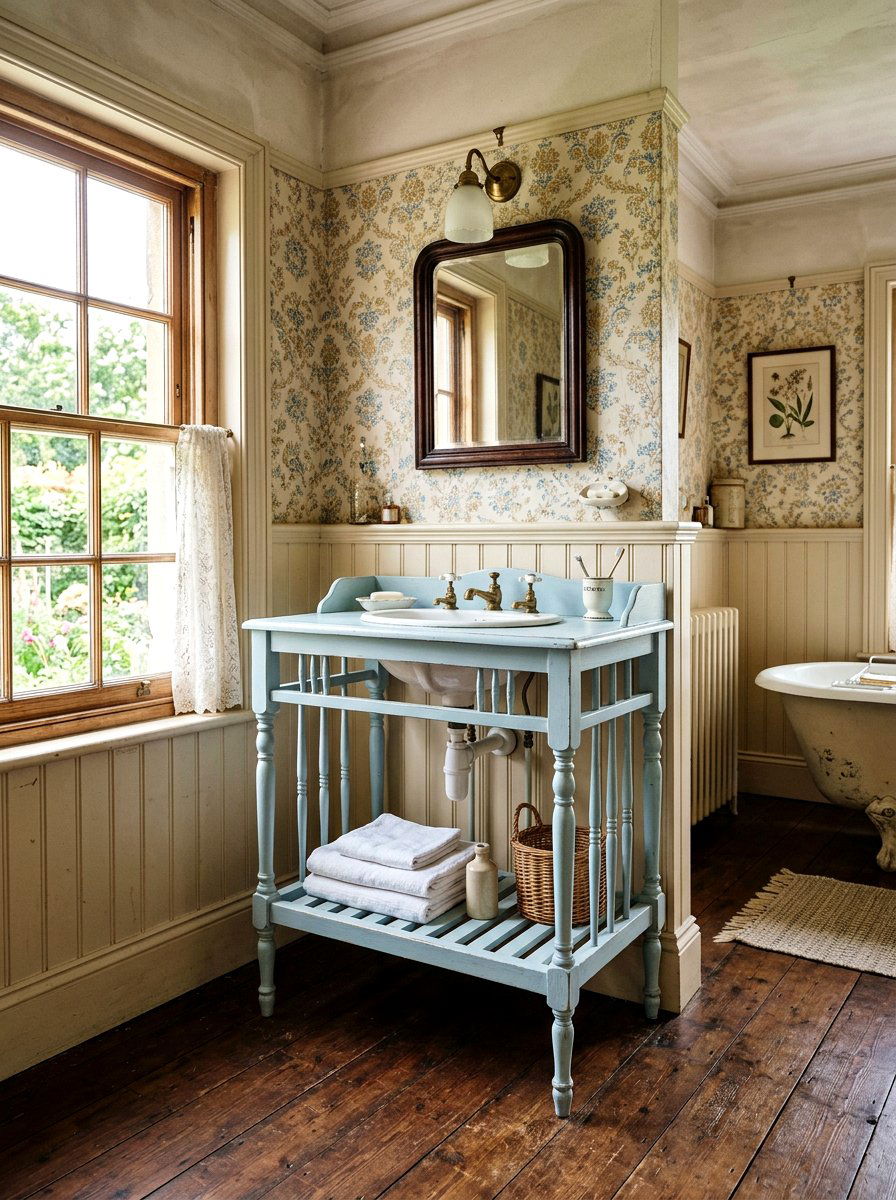 Vintage washstand bathroom vanity - 30 farmhouse bathroom vanity ideas