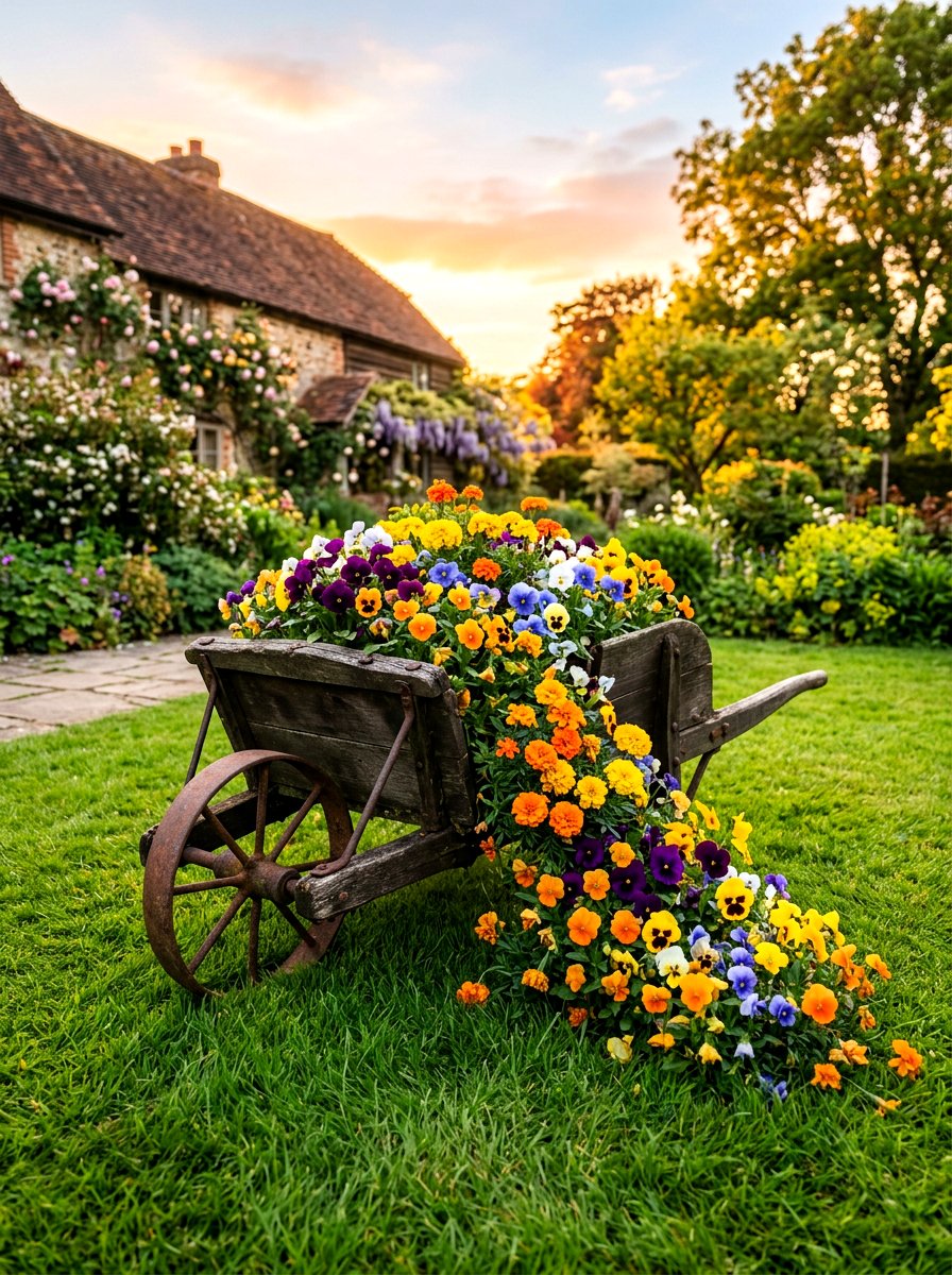 Vintage wheelbarrows - 30 vintage garden decor ideas