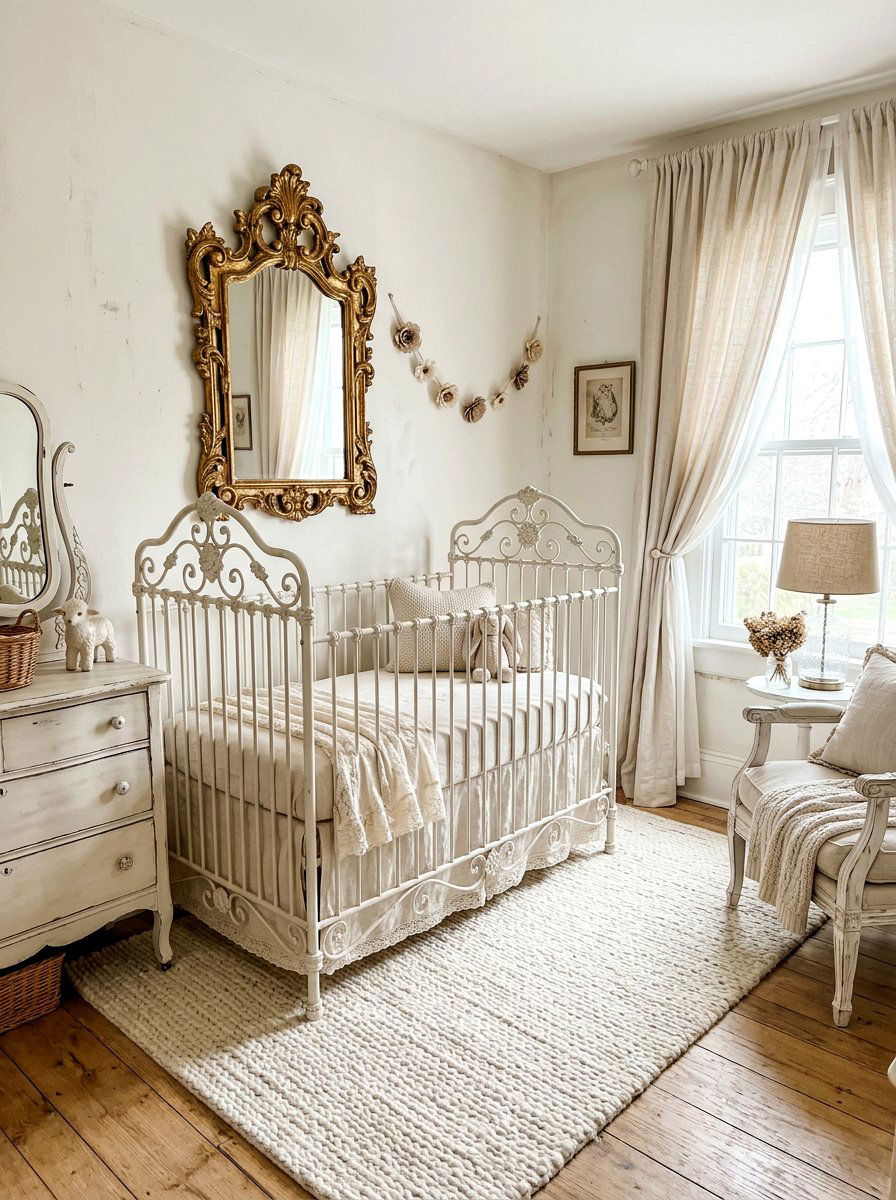 Vintage white iron crib - 30 romantic baby room ideas
