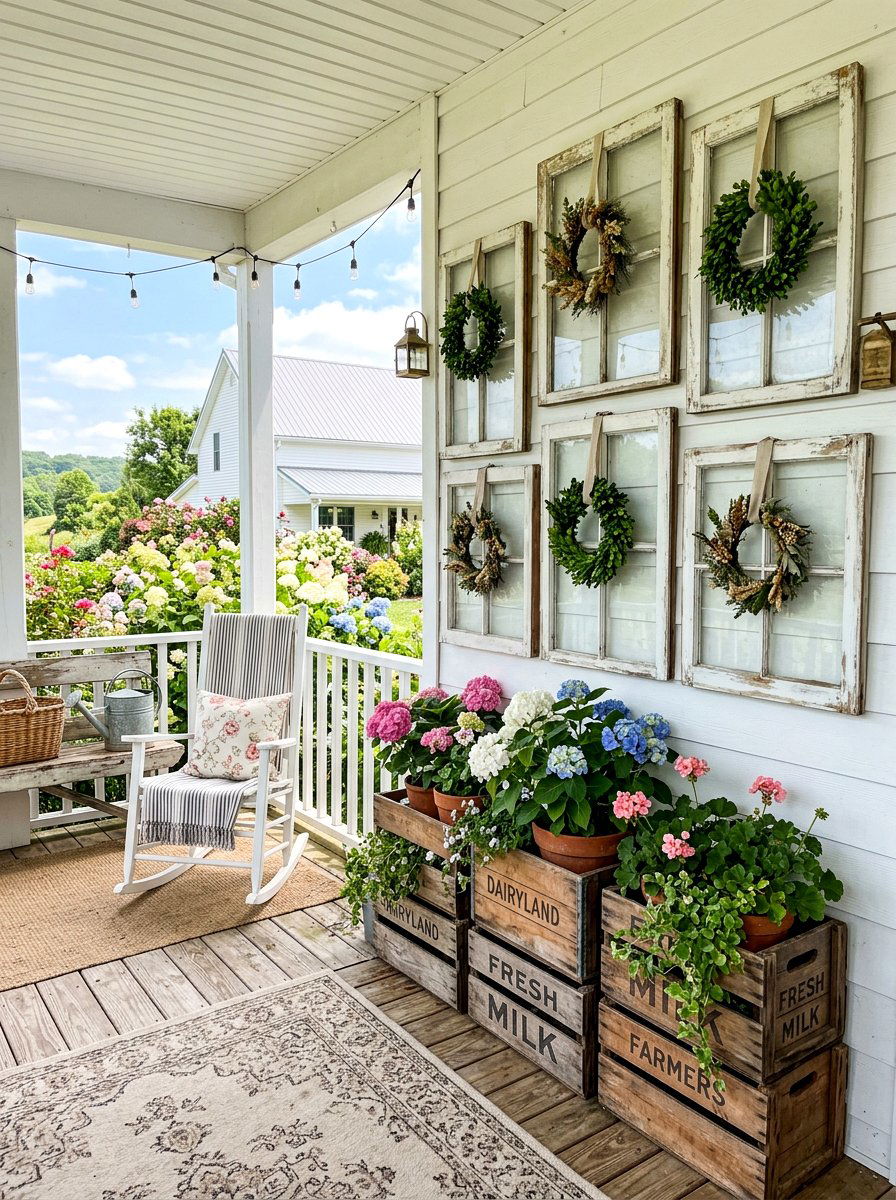 Vintage window frame decor - 30 outdoor wall art ideas