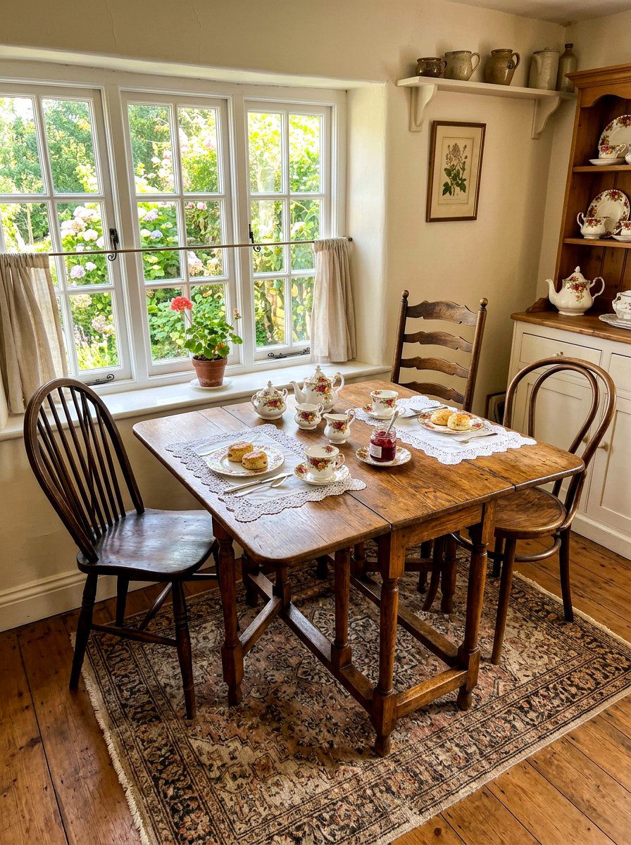 Vintage wooden breakfast table - 30 bedroom breakfast nook ideas