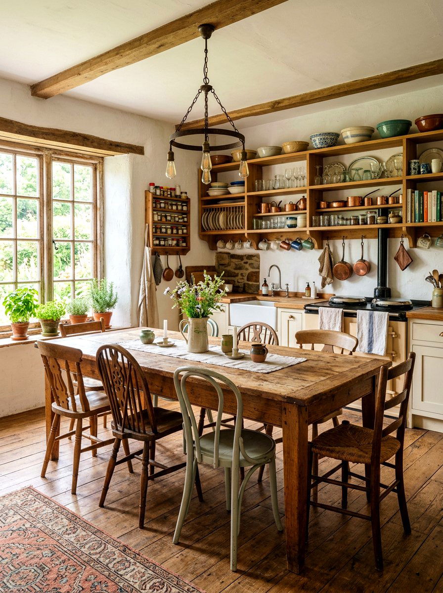 Vintage wooden kitchen table - 30 wabi sabi kitchen ideas
