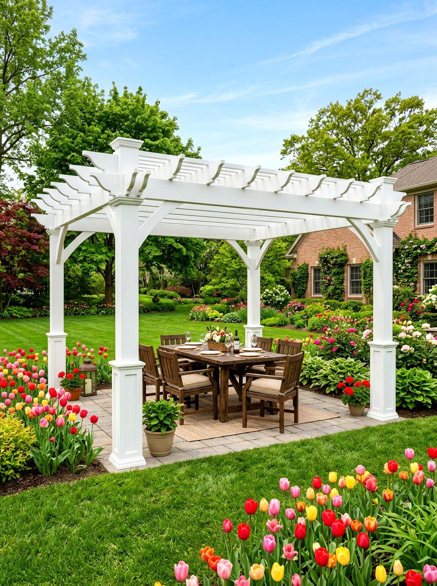 Vinyl Garden Pergola - 30 outdoor breakfast pergola ideas