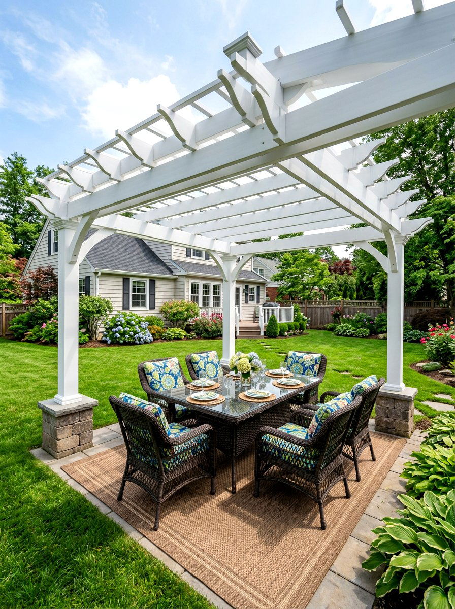 Vinyl Low Maintenance Pergola - 30 backyard dining pergola ideas