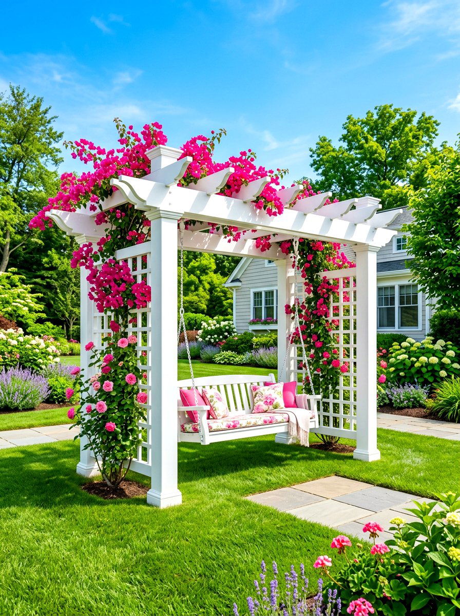 Vinyl Pergola Swing - 30 pergola with swings ideas