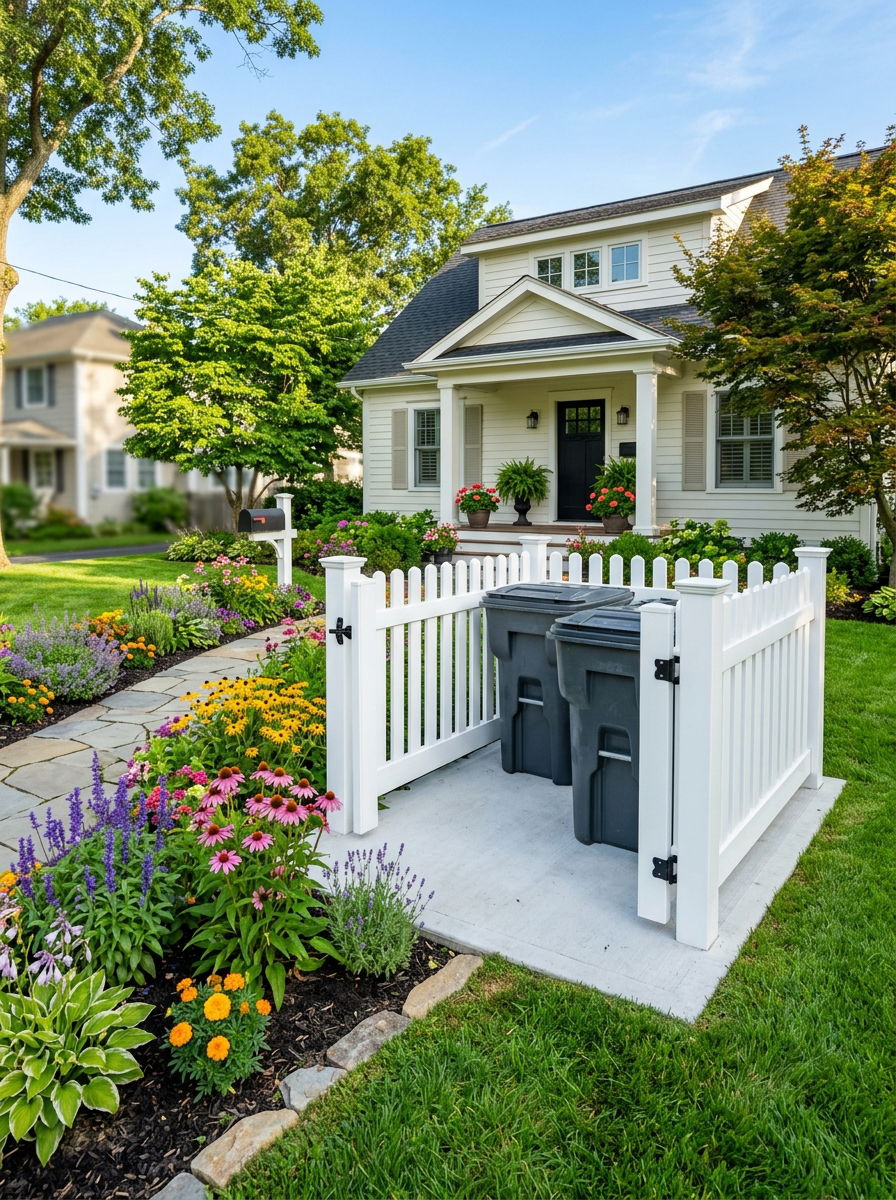 Vinyl Picket Fence Trash Enclosure - 30 utility area screen ideas