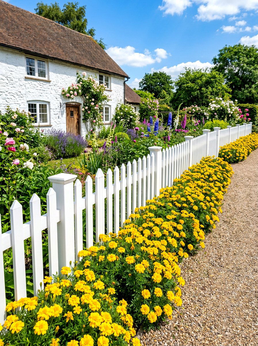 Vinyl Picket Garden Border - 30 flower bed border ideas
