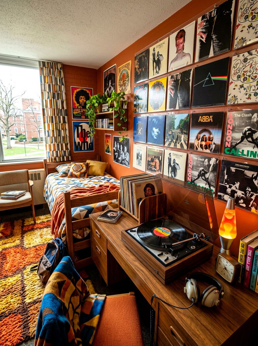 Vinyl Record Wall Organizer - 30 dorm wall decor ideas