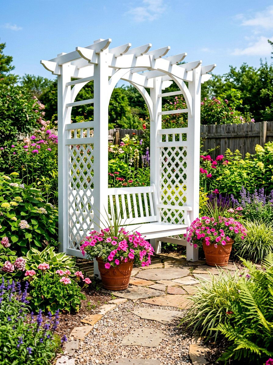 Vinyl arbor seat - 30 garden arbor seating ideas