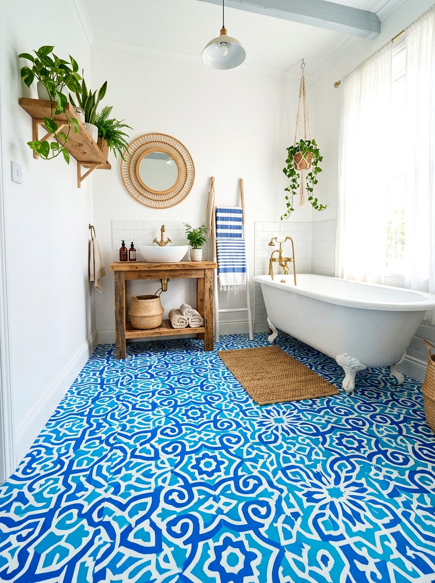 Vinyl floor sticker - 30 rental bathroom ideas
