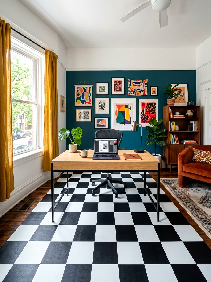 Vinyl floor stickers - 30 renter friendly home office ideas