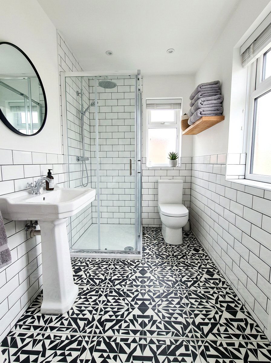 Vinyl floor tile sticker - 30 renter friendly decor ideas