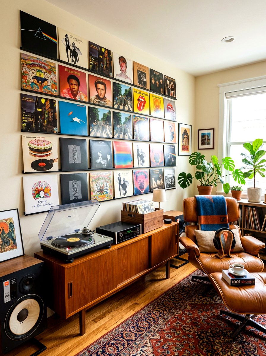 Vinyl record display - 30 living room wall decor ideas