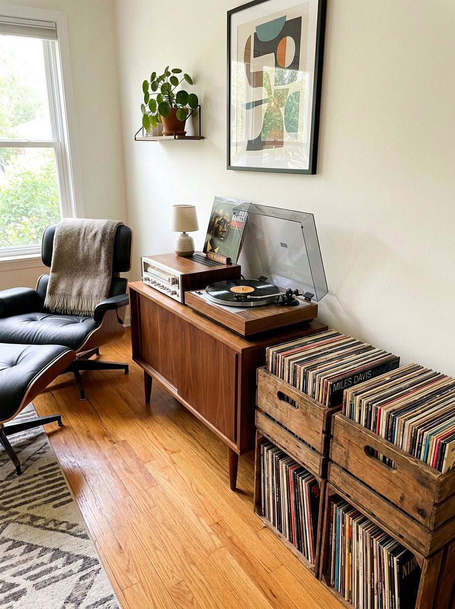 Vinyl record listening station - 30 friction maxxing home ideas