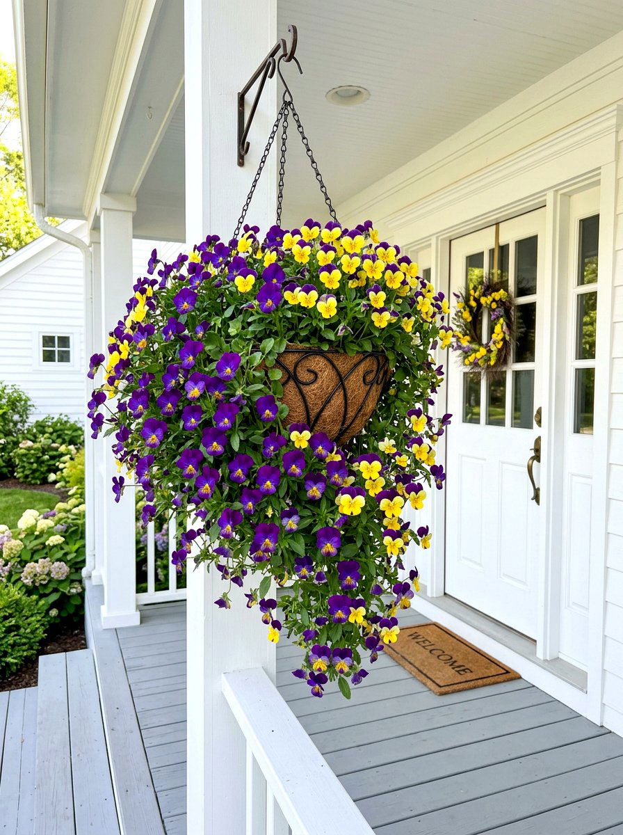Viola Hanging Basket - 30 edible flower garden ideas