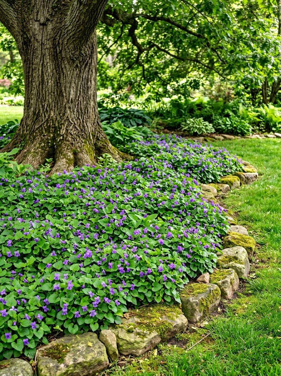 Violet Groundcover Bed - 30 butterfly host plant garden ideas