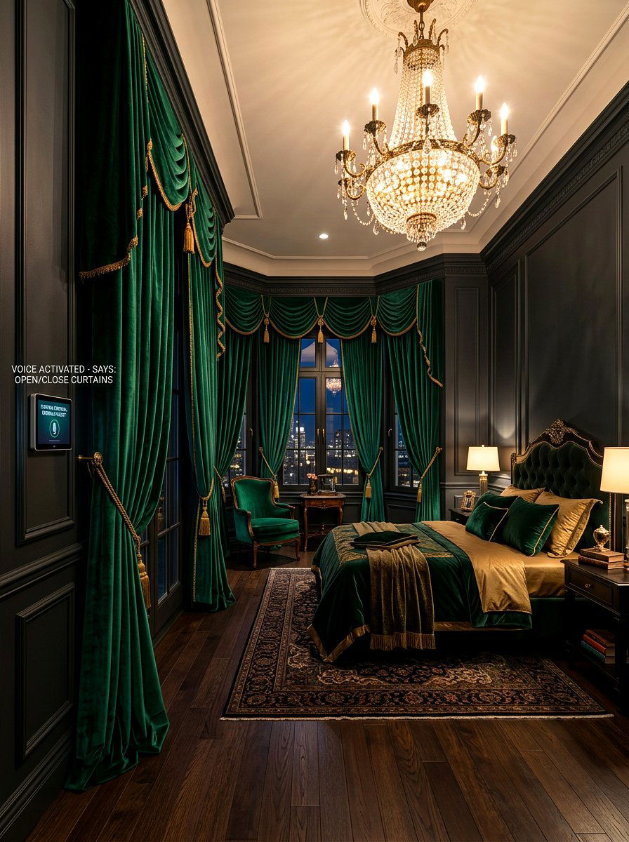 Voice Activated Velvet Curtains Dramatic Bedroom - 30 smart shade bedroom ideas