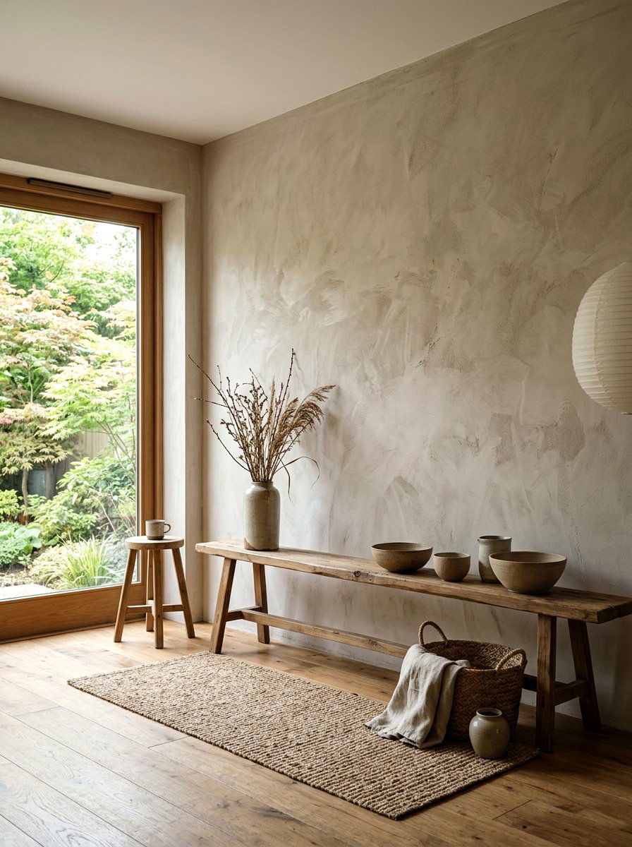 Wabi Sabi Textured Wall - 30 Japandi living room ideas