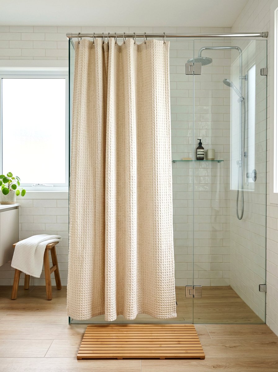 Waffle Linen Shower Curtain - 30 linen shower curtain ideas