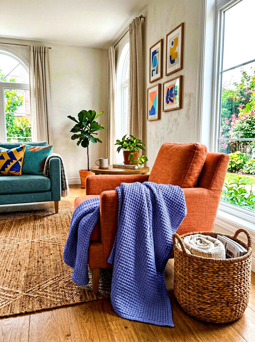 Waffle Weave Blanket - 30 layered texture living room ideas