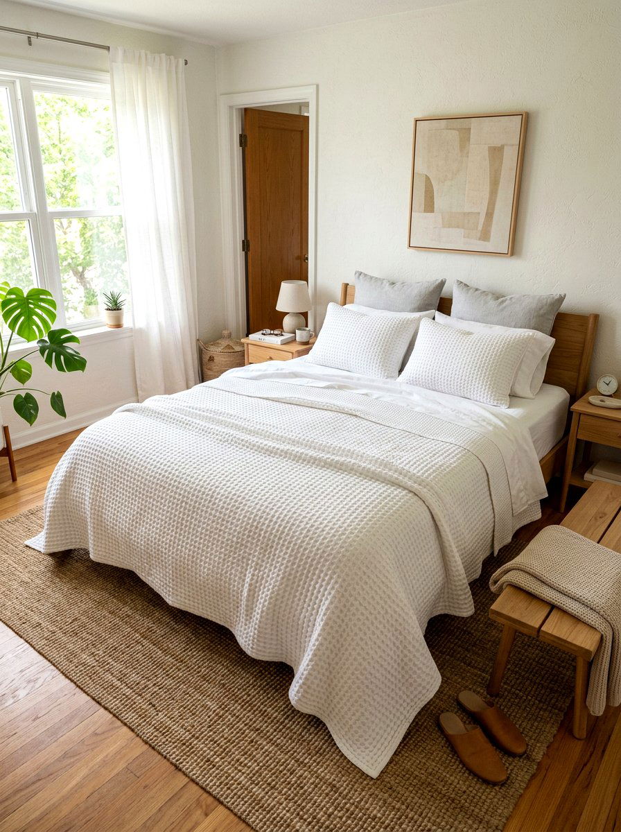 Waffle Weave Cotton Quilt - 30 elevated bed styling bedroom ideas