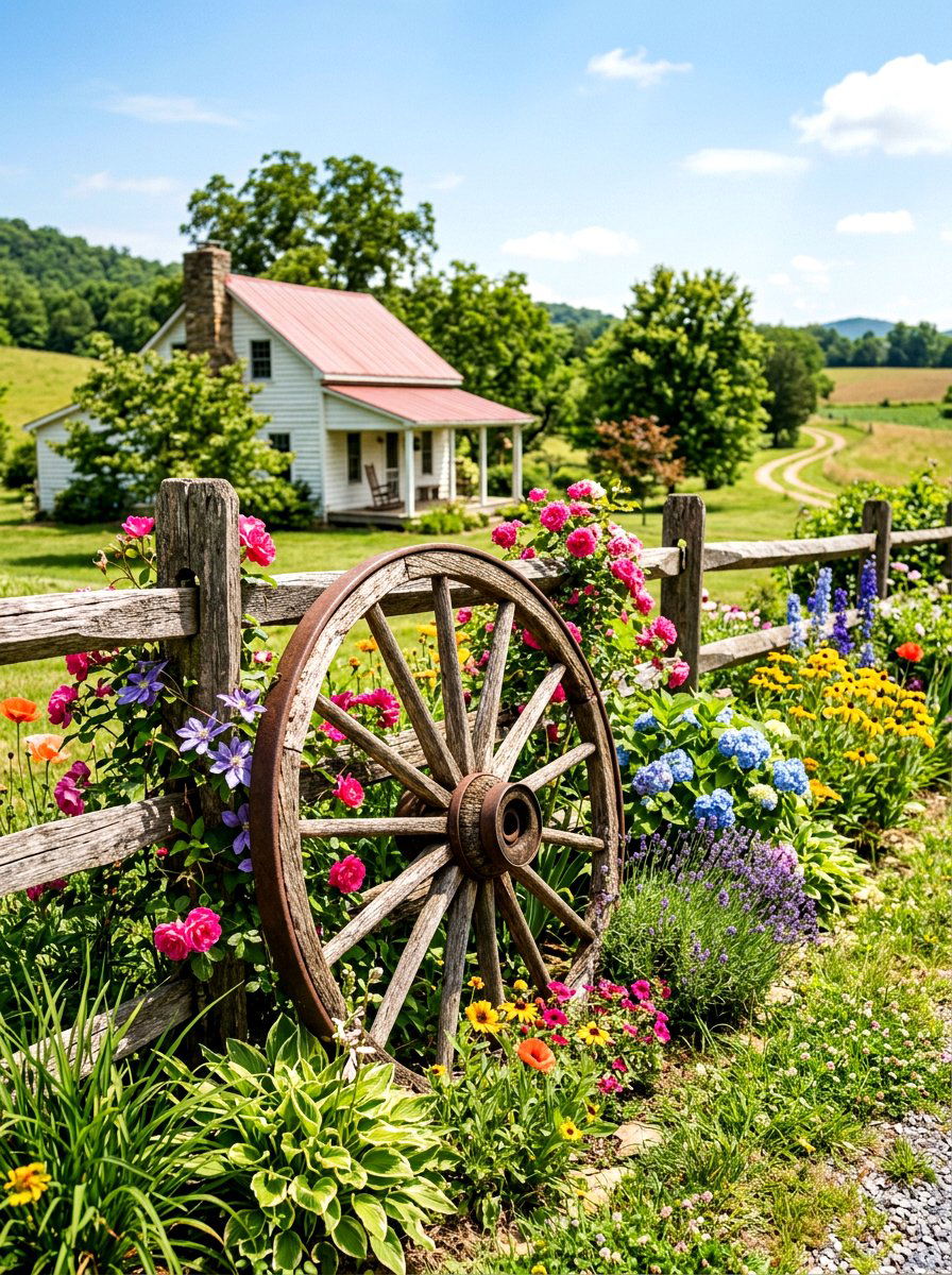 Wagon Wheel Decor - 30 farmhouse front yard ideas