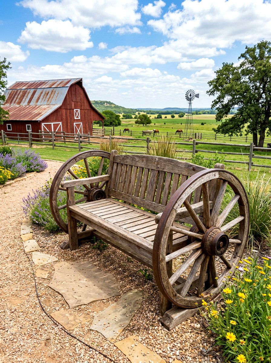 Wagon Wheel Garden Seat - 30 rustic outdoor furniture ideas