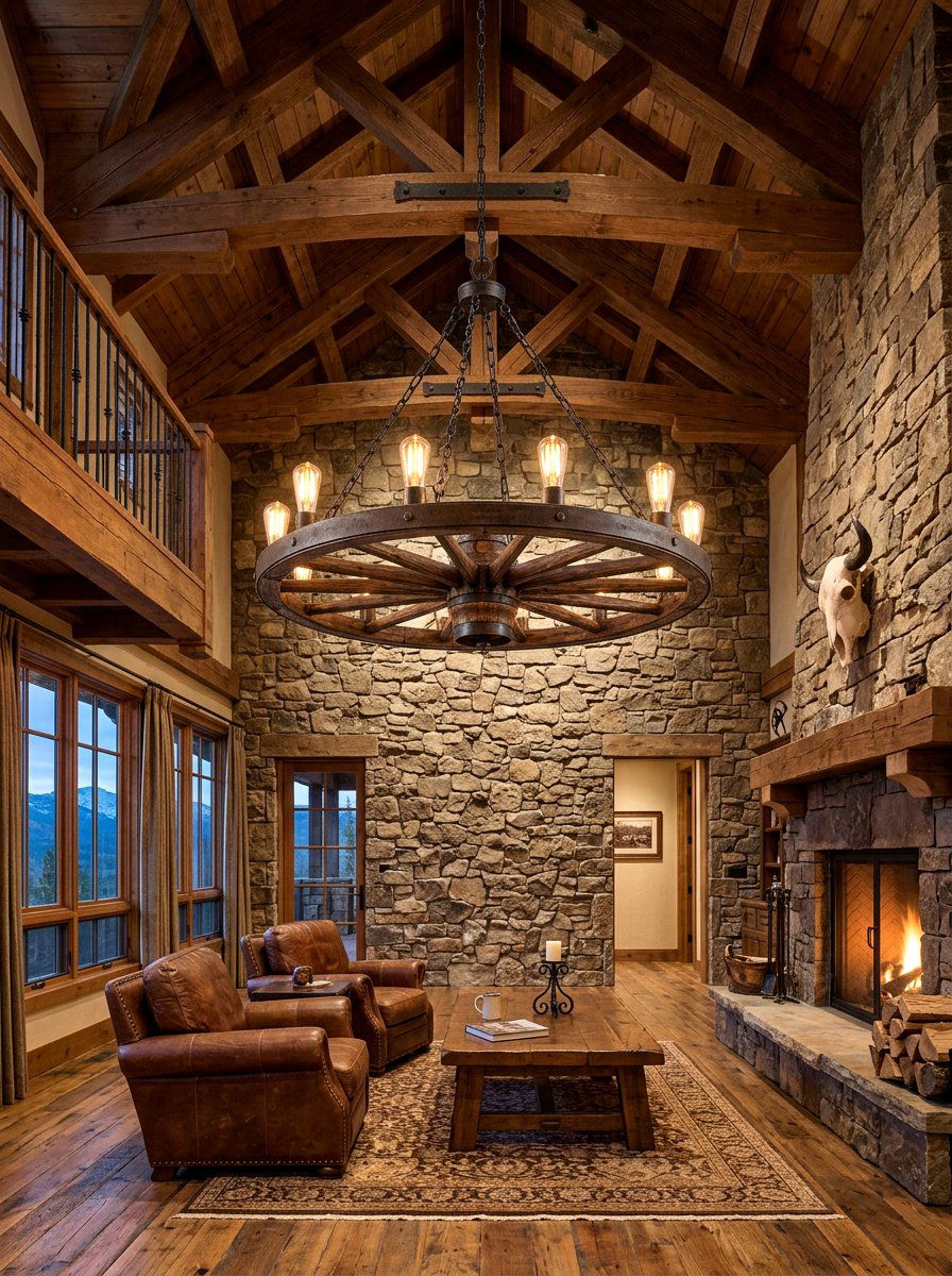 Wagon Wheel Light Fixture - 30 western home decor ideas
