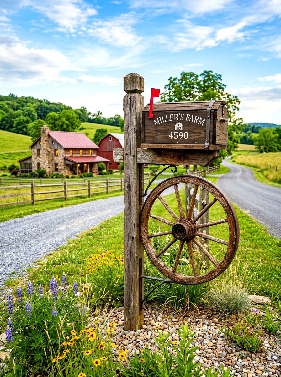 Wagon wheel mailbox post - 30 wagon wheel garden ideas