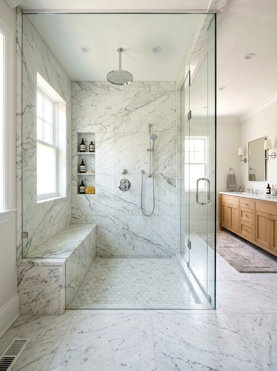 Walk In Marble Shower - 30 traditional bathroom ideas