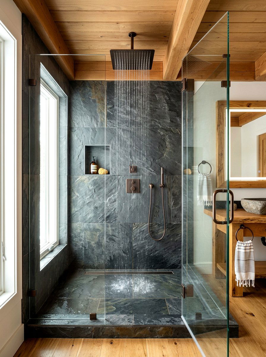 Walk In Rain Shower - 30 rustic spa bathroom ideas