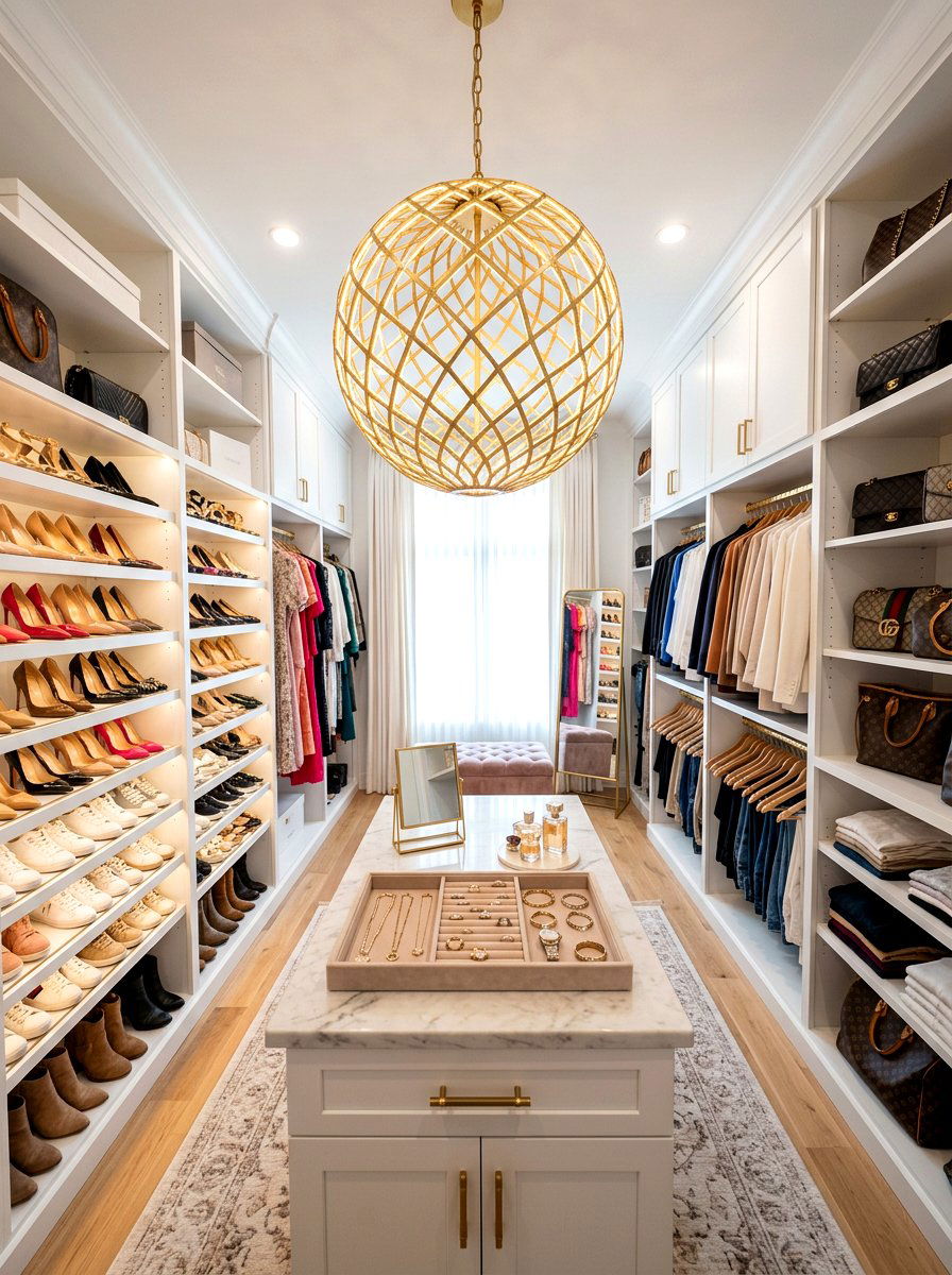 Walk in closet glam gold globe - 30 globe pendant ideas