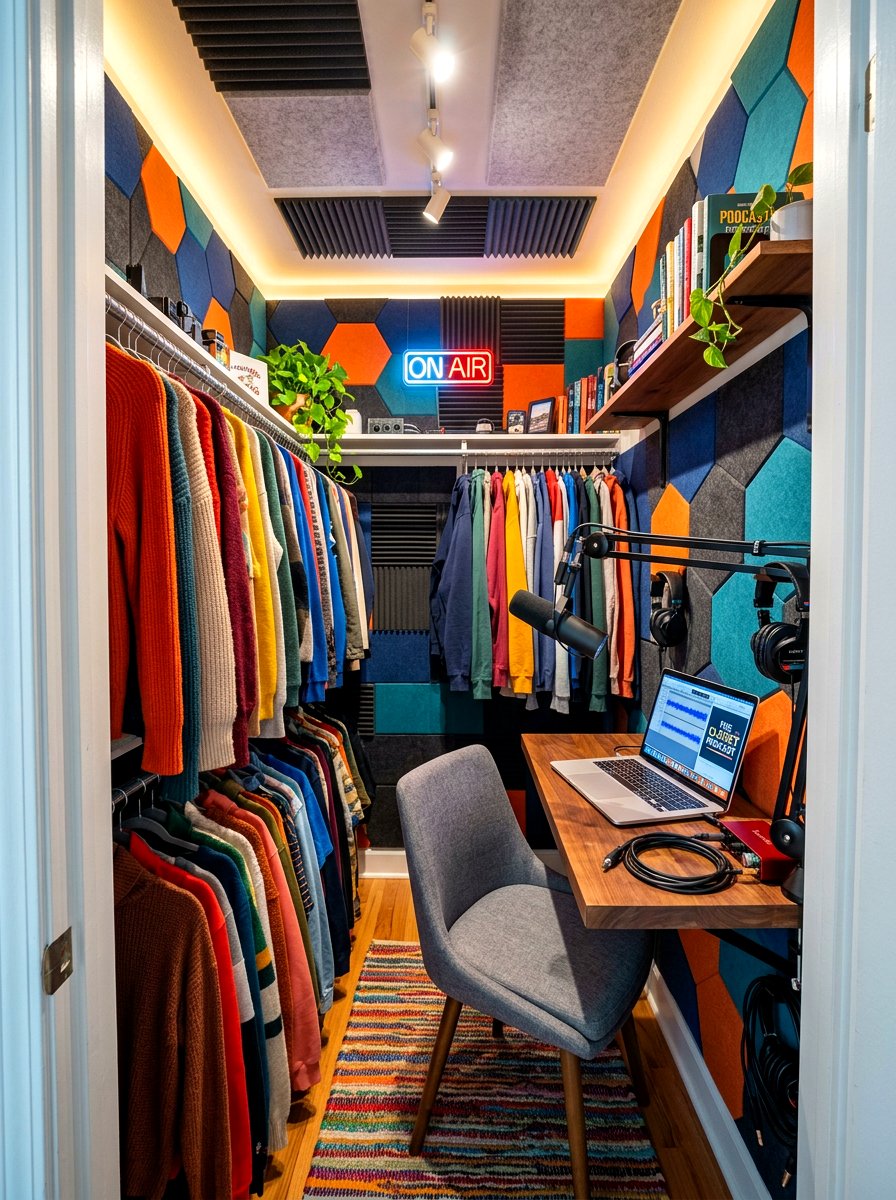 Walk in closet podcast studio - 30 podcast room ideas