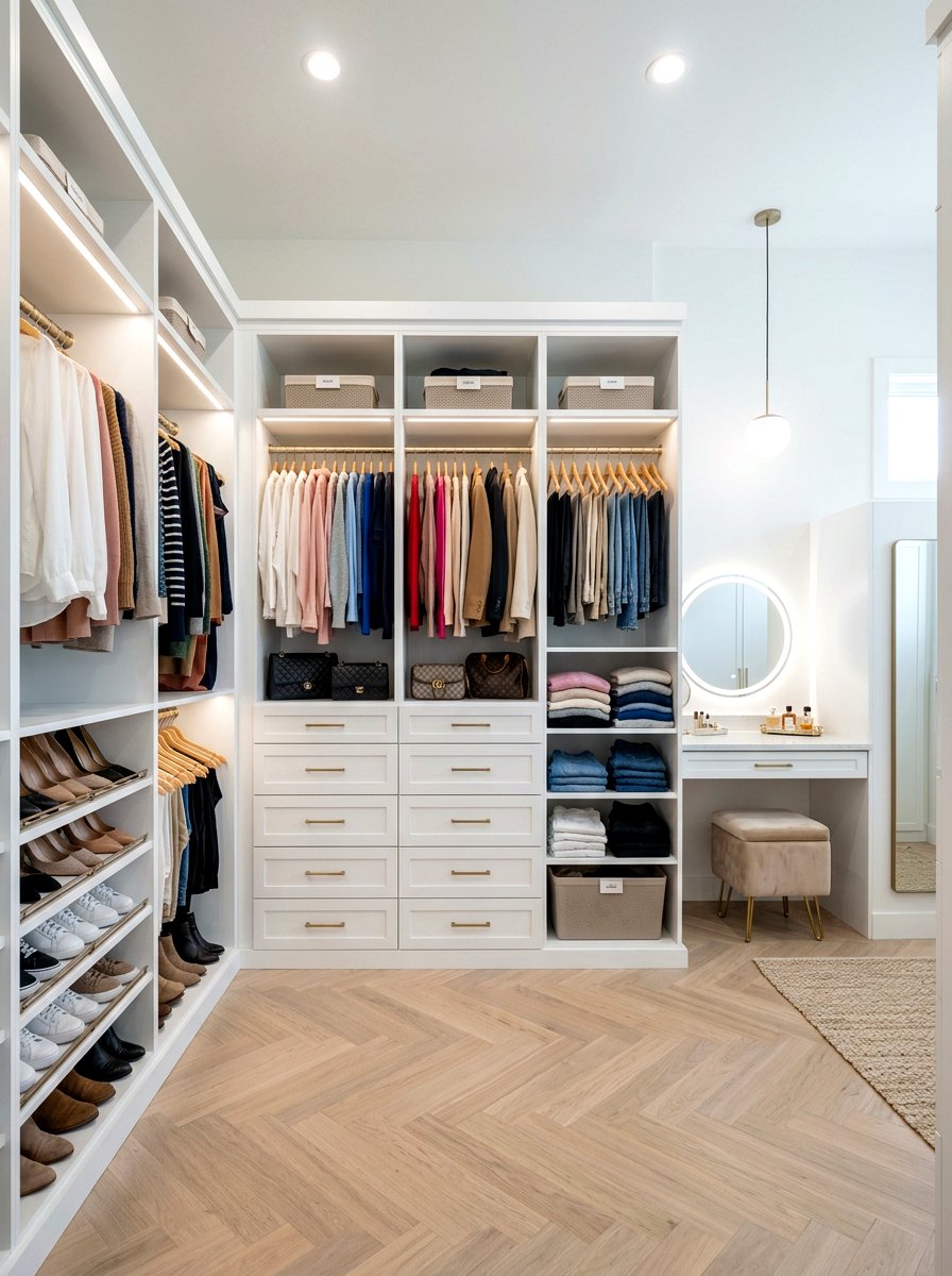 Walk in closet shelving - 30 stylish small apartment ideas