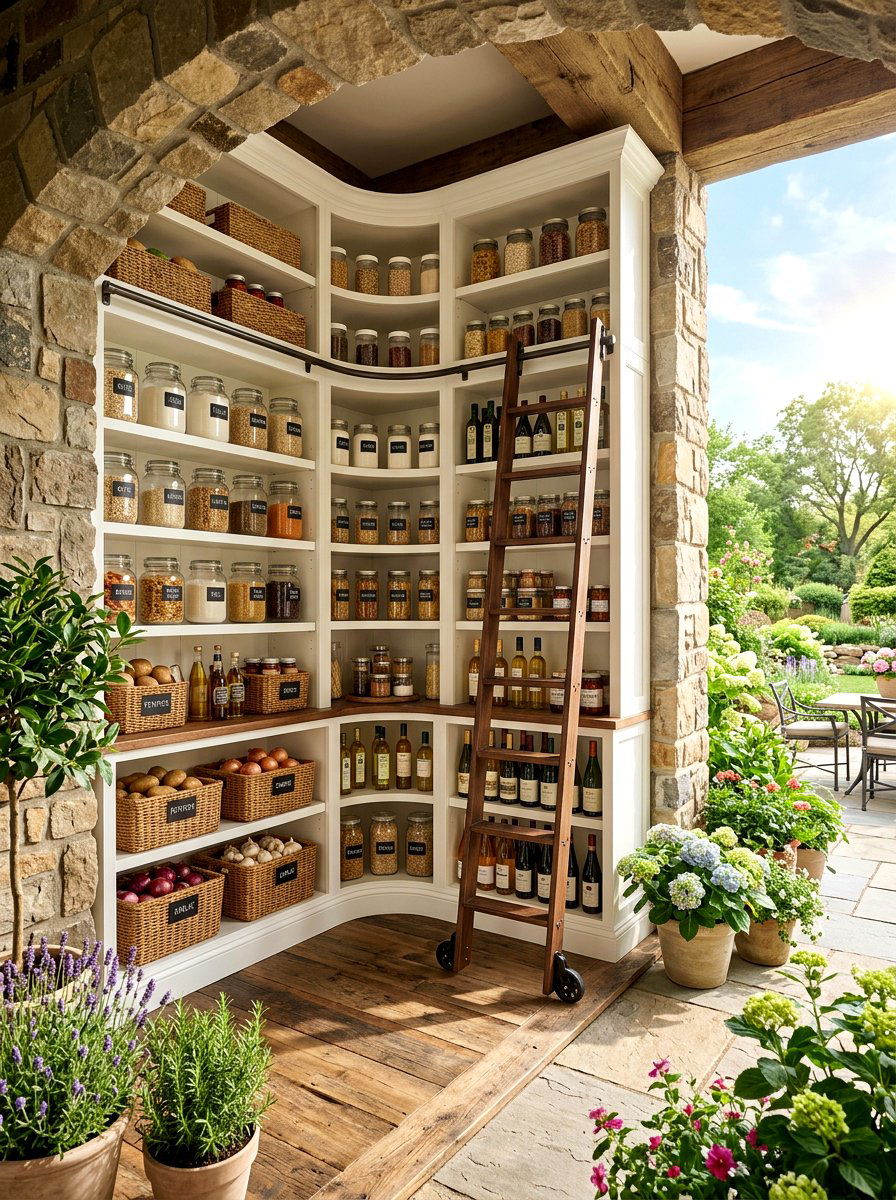 Walk in corner pantry shelves - 30 corner pantry shelving ideas