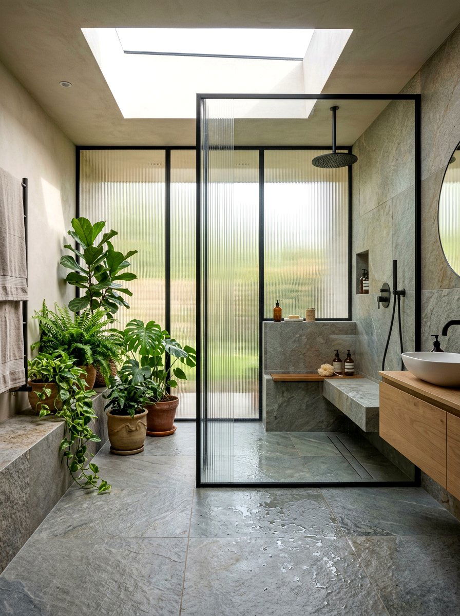 Walk in ribbed glass shower - 30 ribbed glass shower ideas
