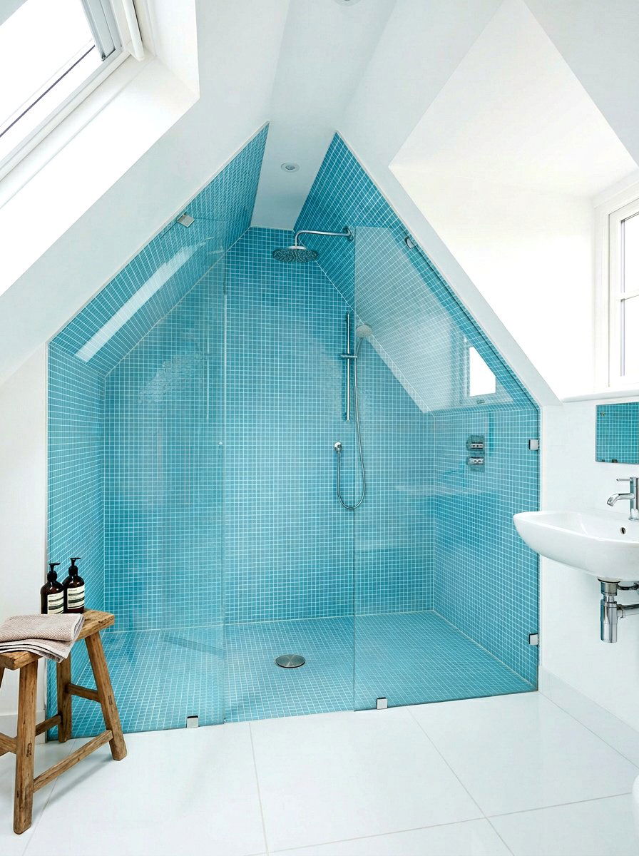 Walk in shower for low ceilings - 30 attic bathroom ideas