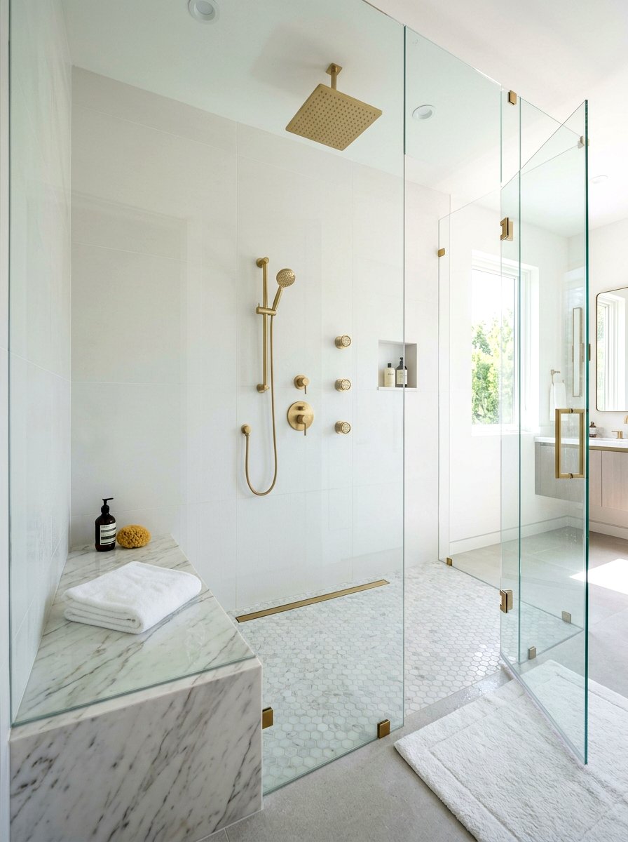 Walk in shower with bench - 30 luxury hotel bath ideas