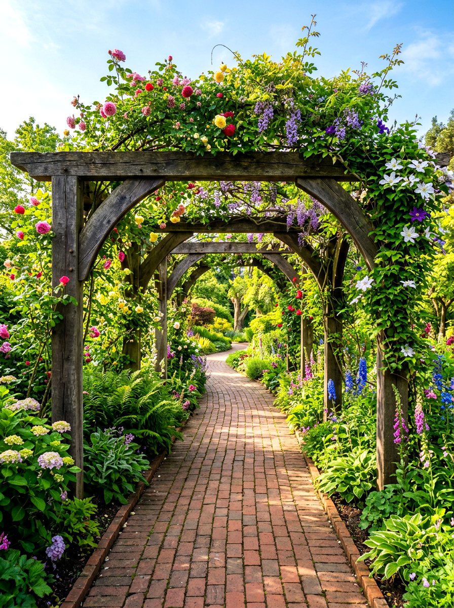Walkway Arbor Tunnel - 30 backyard arbor ideas