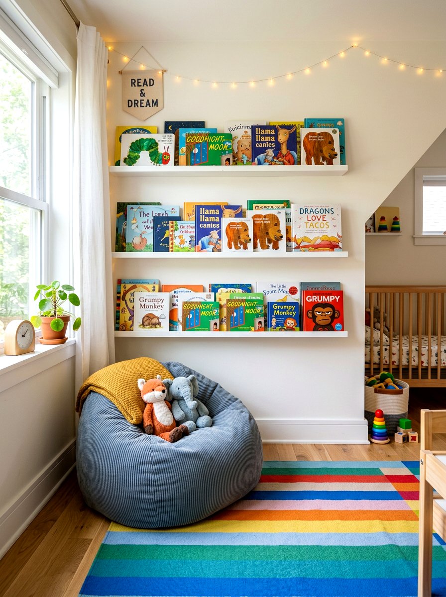 Wall Book Ledges - 30 toddler bedroom storage ideas