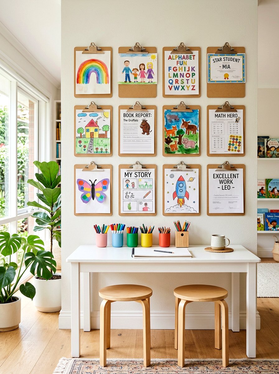 Wall Clipboard Display - 30 kids desk wall ideas