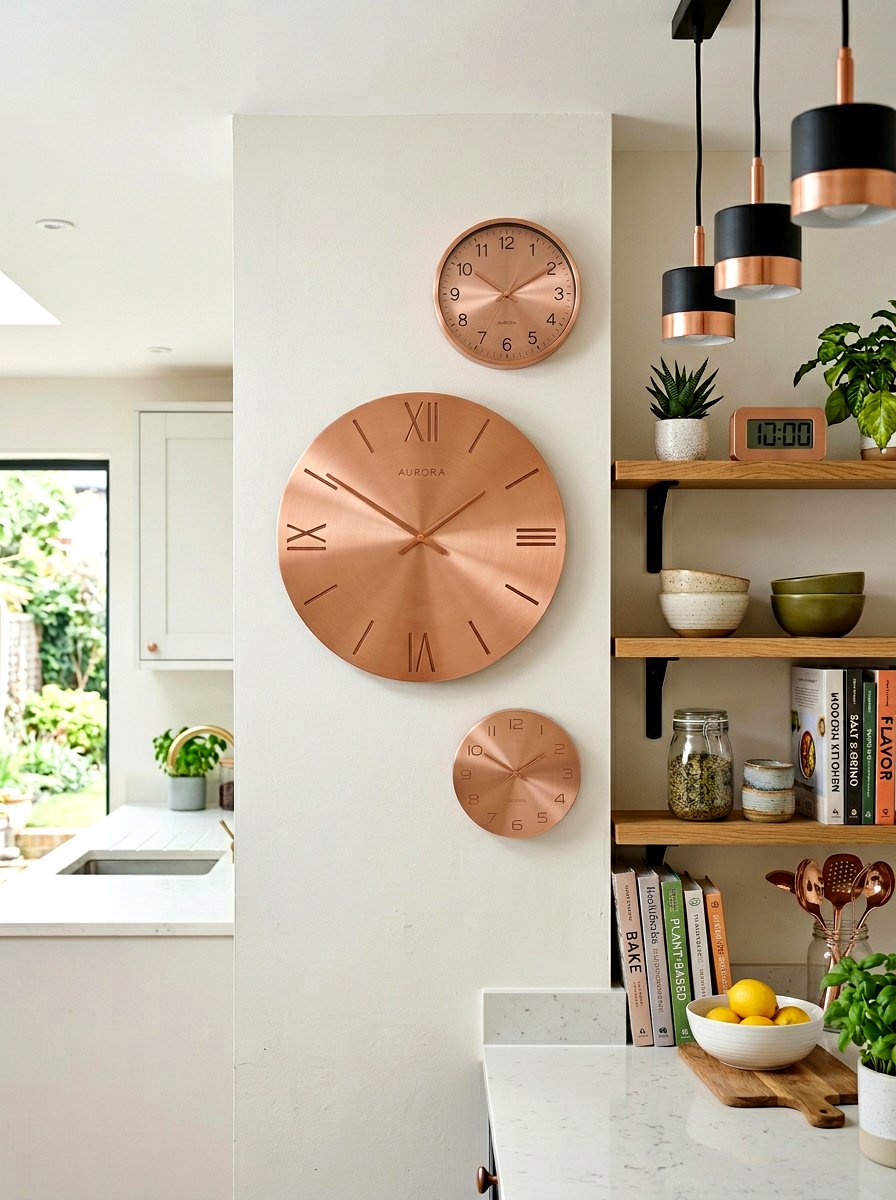 Wall Decor With Copper Kitchen Clocks - 30 copper kitchen accent ideas