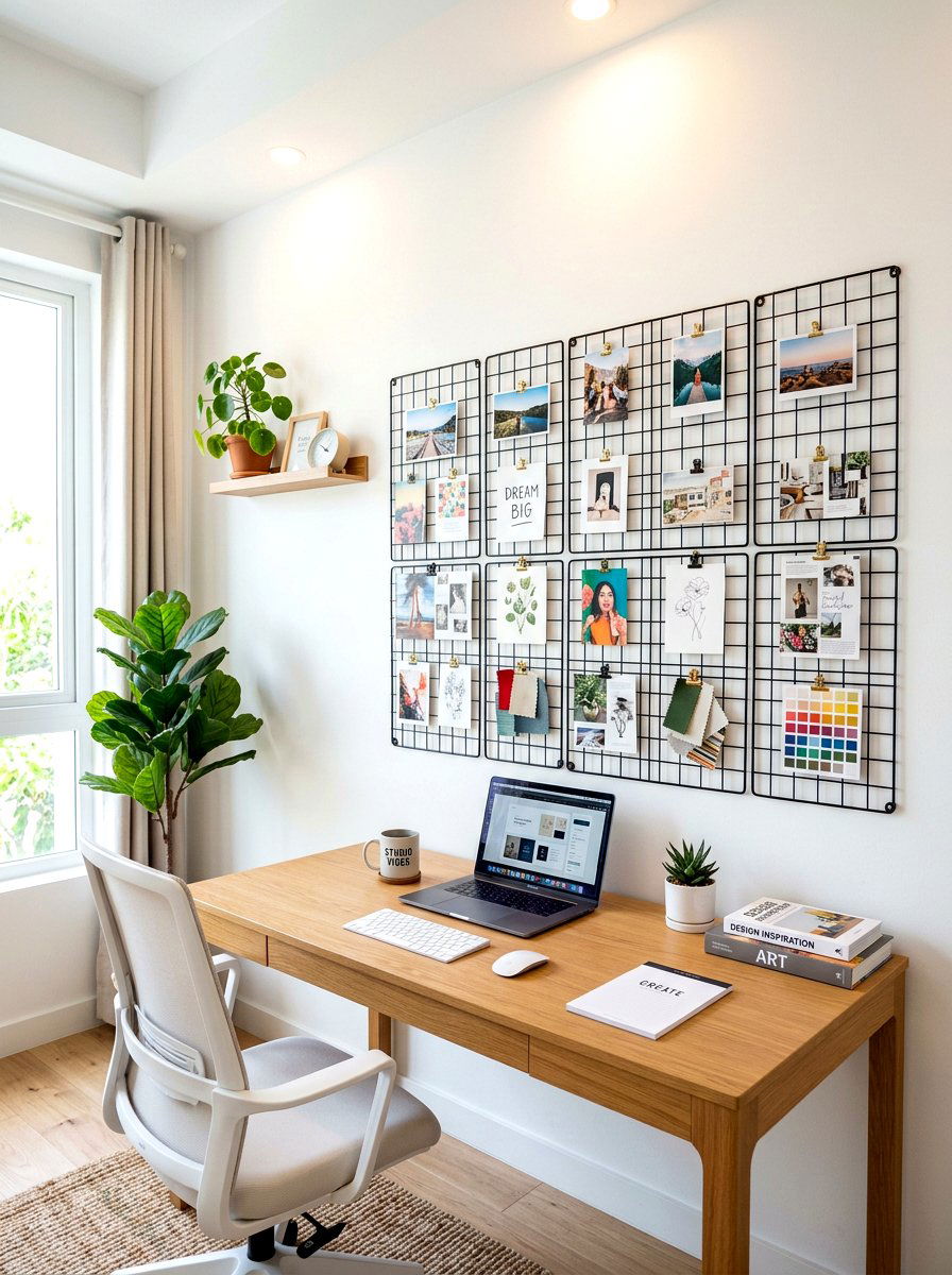 Wall Grid Photo Display - 30 office organization ideas