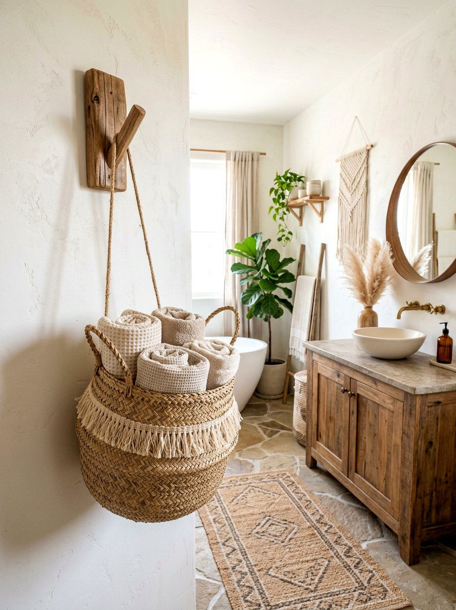 Wall Hook Hanging Belly Basket - 30 bathroom basket storage ideas