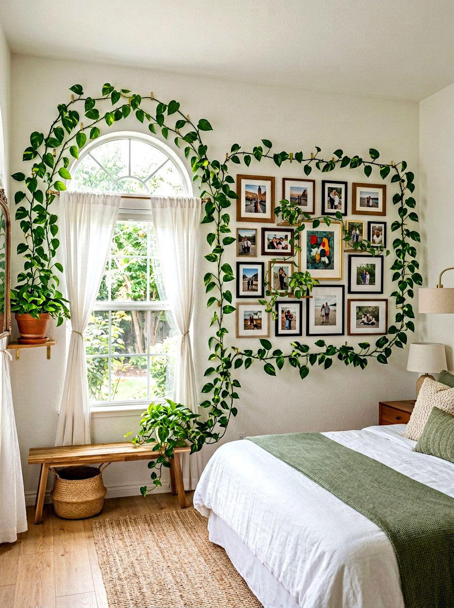 Wall Hook Pothos - 30 bedroom plant decor ideas