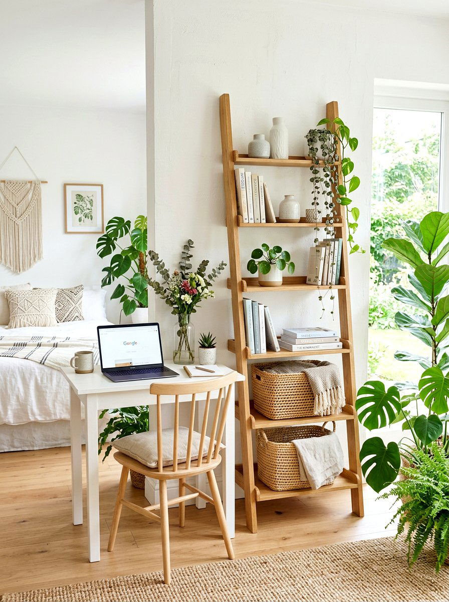 Wall Leaning Ladder Shelf - 30 kids desk wall ideas