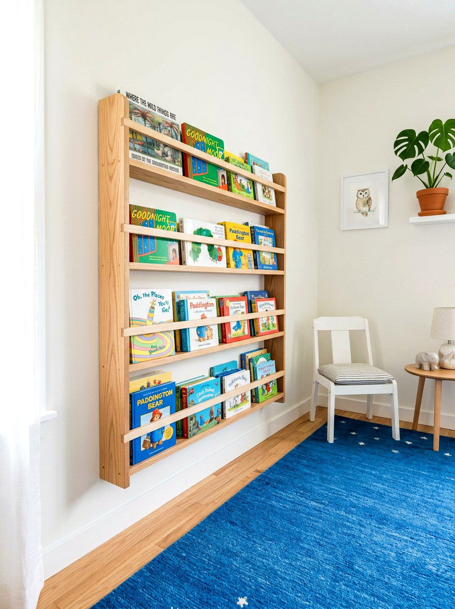 Wall Mounted Book Rack - 30 nursery book display ideas